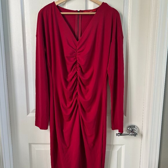 Narciso Rodriguez for Design Nation Dress Women’s Ruched Red Midi Sheath SZXL - Picture 5 of 9